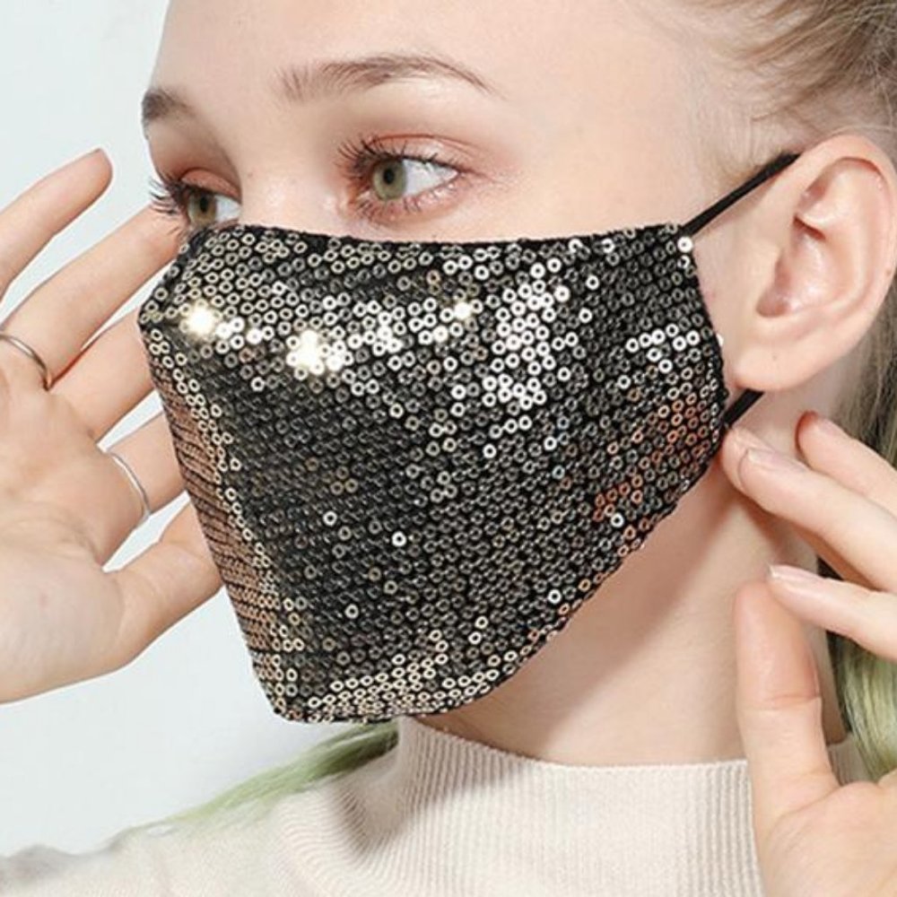 Gold Sequin Re-usable Sparkly Evening Face Mask